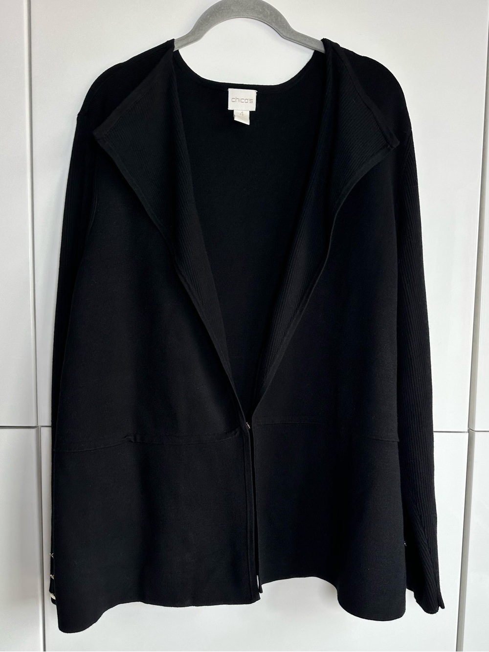 Chicos Black Cardigan Sweater Size 4 (2X) Knit Elegant Business Casual Cozy